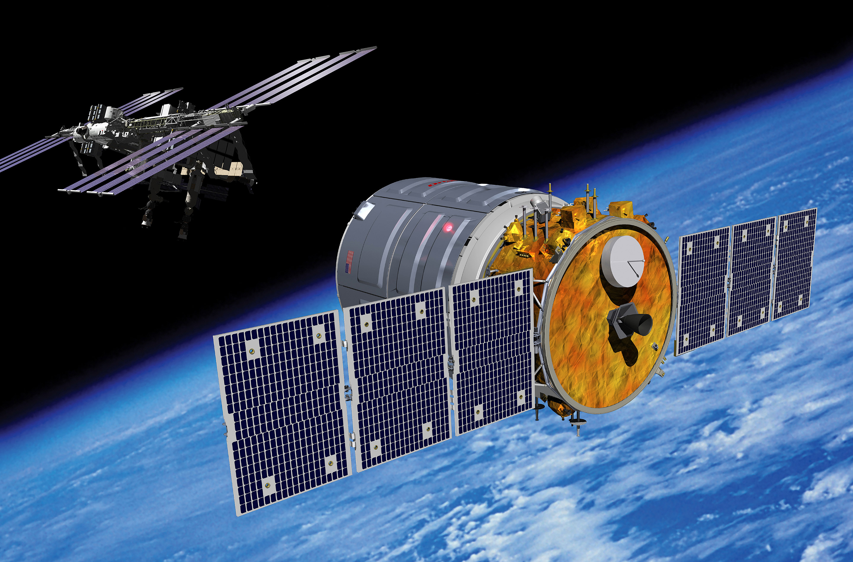 An artist rendering of the Cygnus spacecraft approaching the International Space Station. Credit: Orbital Sciences Corporation