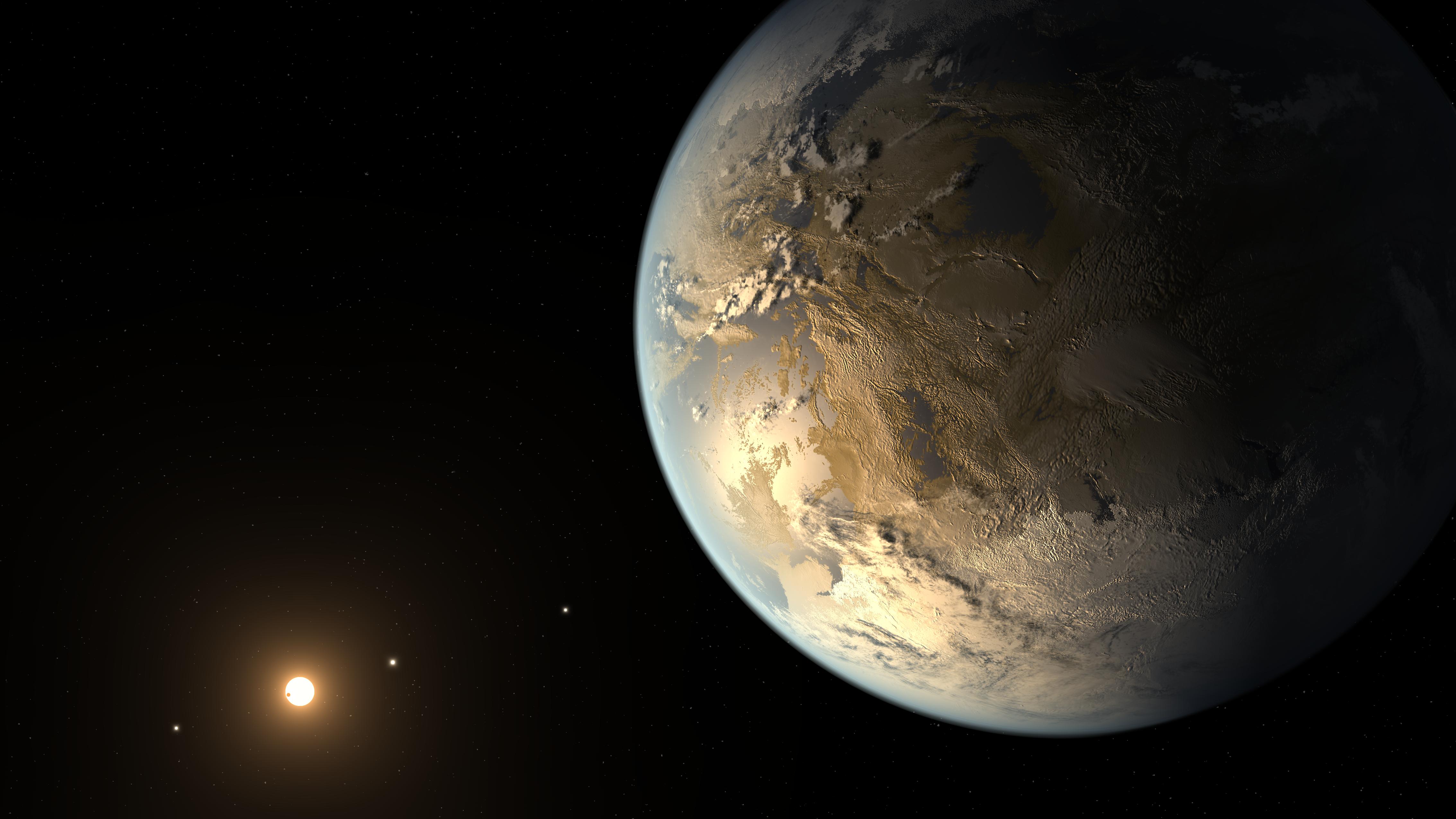 This artist's concept depicts Kepler-186f, the first validated Earth-size planet to orbit a distant star in the habitable zone. The discovery signals a significant step closer to finding a world similar to Earth. The size of Kepler-186f is known to be less than ten percent larger than Earth, but its mass, composition and density are not known. Kepler-186f orbits its star once every 130 days. If you could stand on the surface, the brightness of its star at high noon would appear as bright as our sun is about an hour before sunset on Earth. Kepler-186f resides about 500 light-years from Earth in the constellation Cygnus. The system is also home to four inner planets. Image: NASA/Ames/SETI Institute/JPL-Caltech