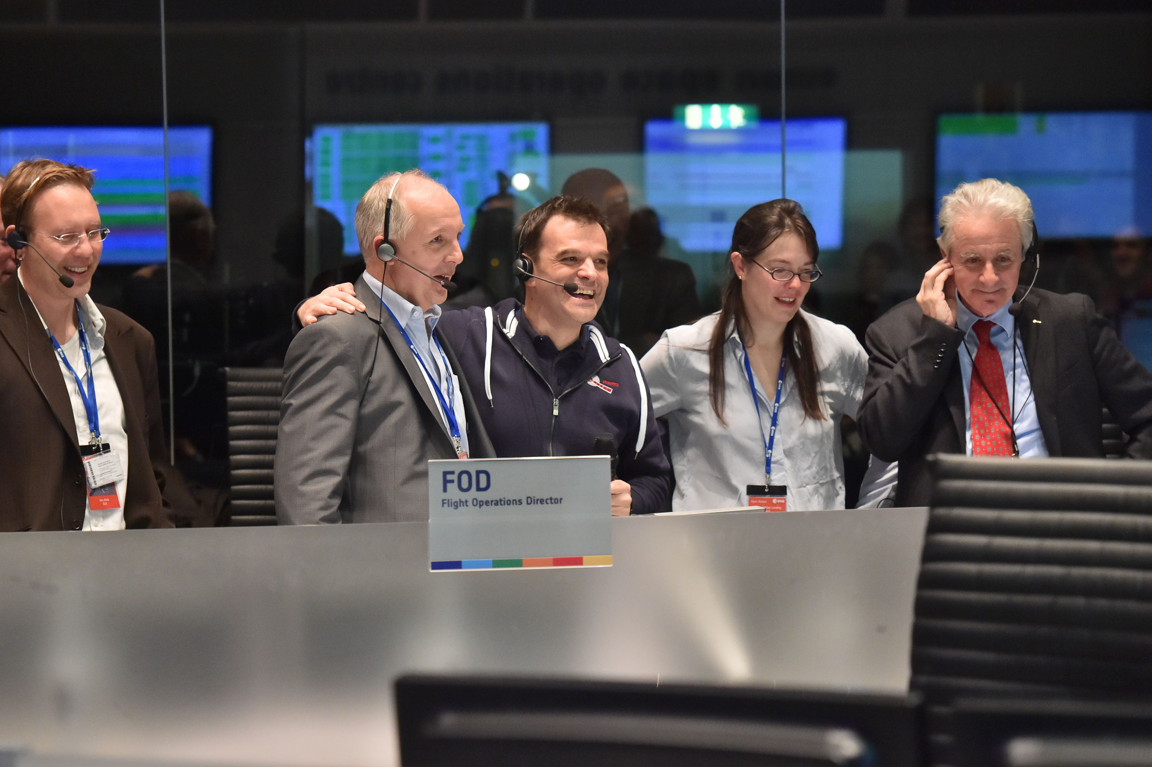 The Rosetta mission crew celebrate Philae successfully landing on comet 67P, at the European Operations Space Centre in Darmstadt, Germany on 12 November 2014. Credit: ESA/J.Mai