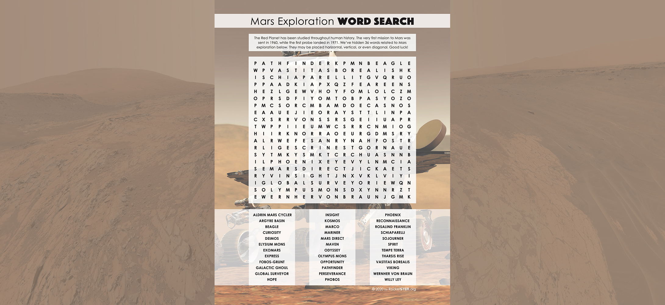 mars exploration word search rocketstem