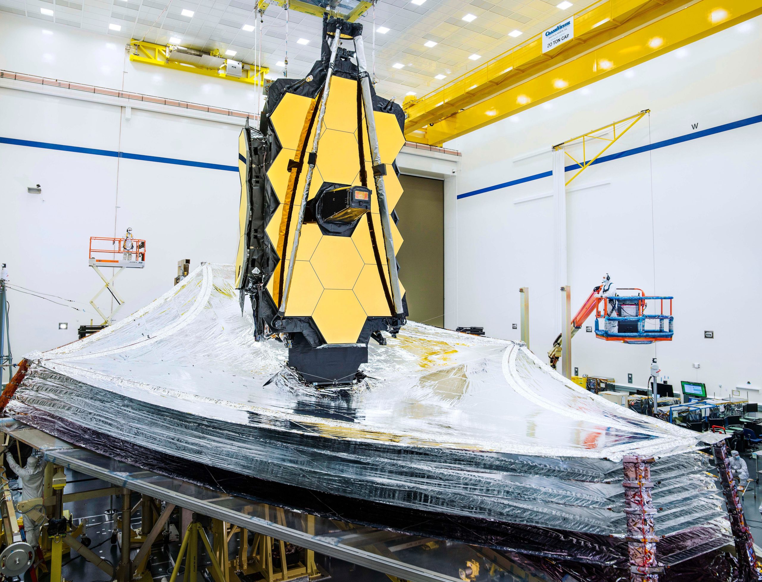 James Webb Space Telescope and sunshield during packing on Earth