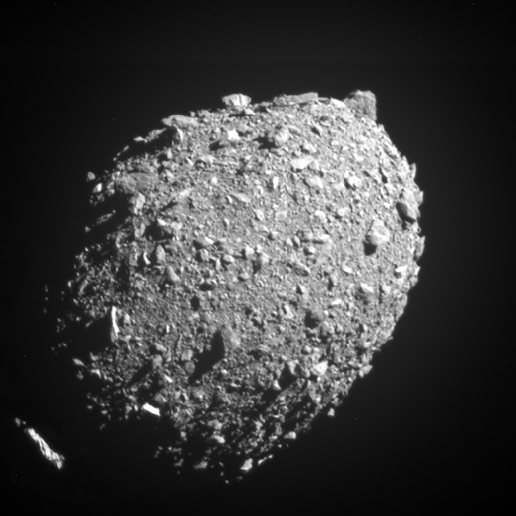 closeup image of asteroid moonlet Dimorphos by DART spacecraft