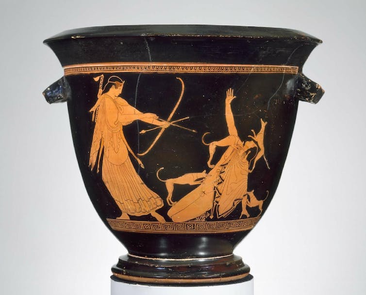 old mixing bowl showing artemis killing actaeon at museum of fine arts in boston